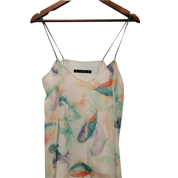 Zara Basic Women's Size Small Watercolor Koi Fish Spaghetti Strap Dress - Picture 8 of 10